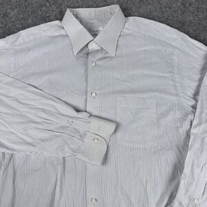 Ermenegildo Zegna Shirt Mens Large Blue Striped Comfort Fit Dress Made Spain